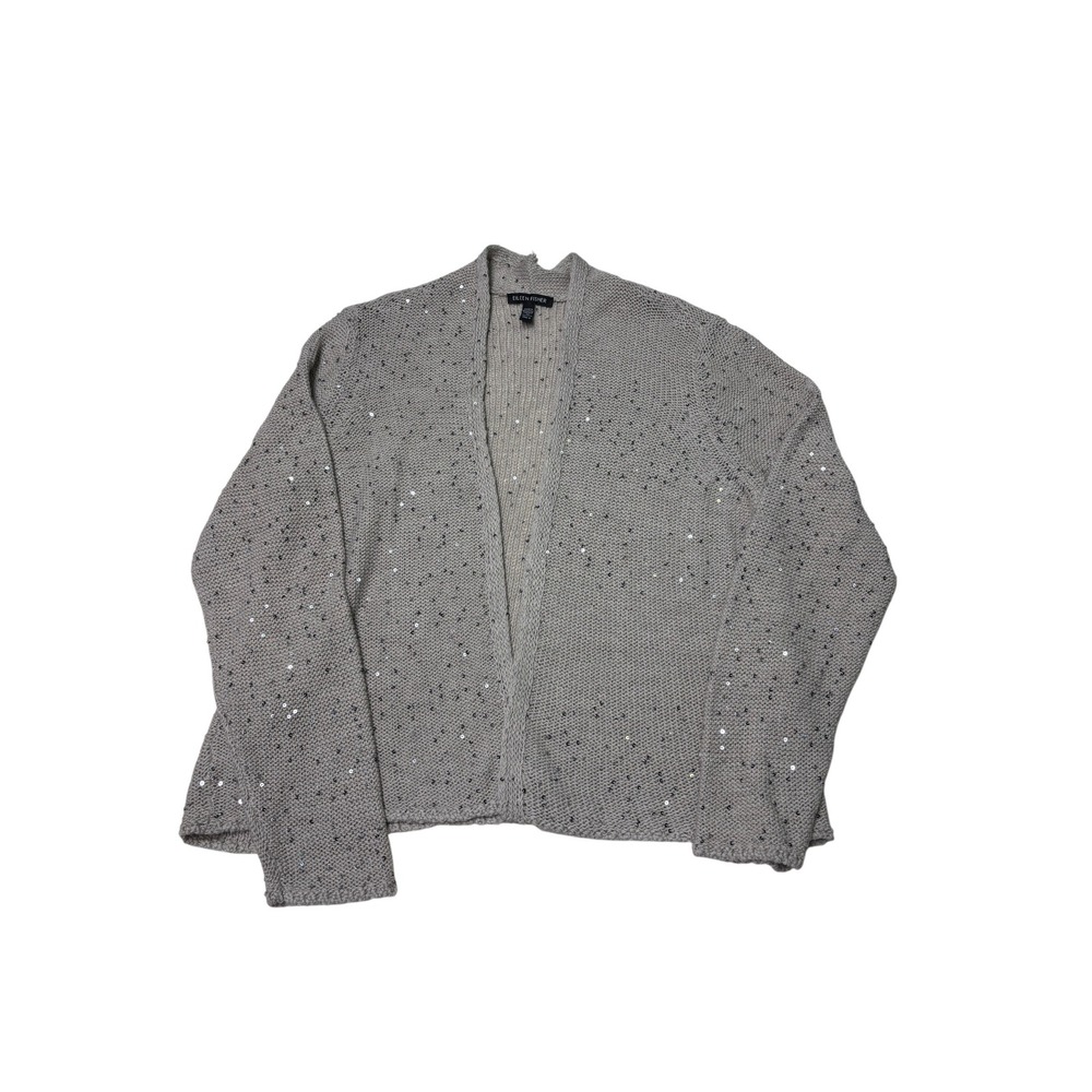 Eileen Fisher Merino Wool Sequin Open Front Cardigan Beige Womens S S5SJB-K5246M